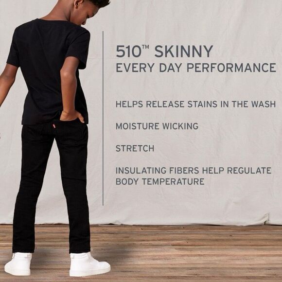 Levi's 510 Skinny Fit Performance Jeans Boys Casual Zip Fly Denim Pants New - Picture 7 of 9